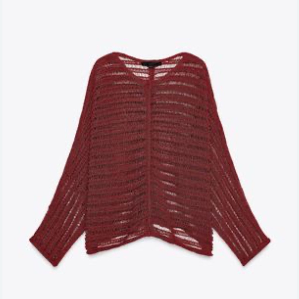 Zara Deep Red Open-Knit Cardigan